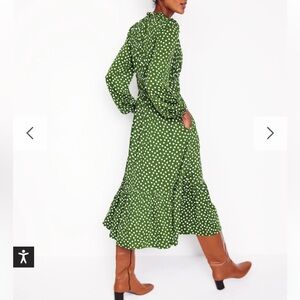 Boden Rosamund Midi Tea Dress Green & White Polka Dot Size 8R